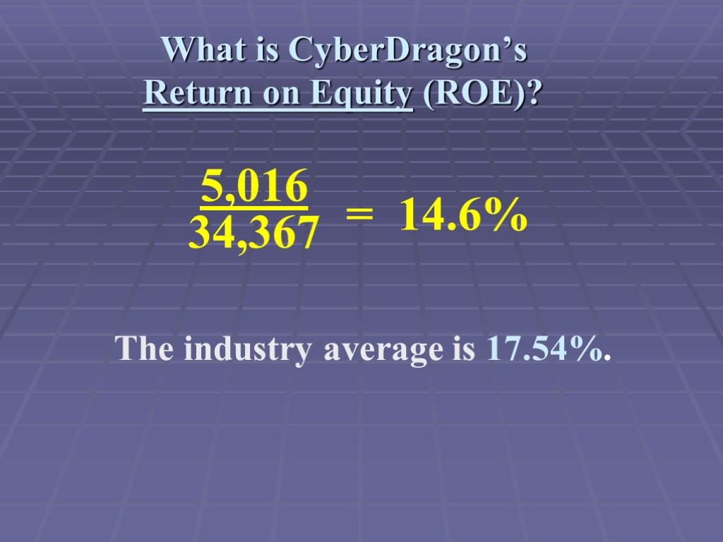 What is CyberDragon’s Return on Equity (ROE)? The industry average is 17.54%.